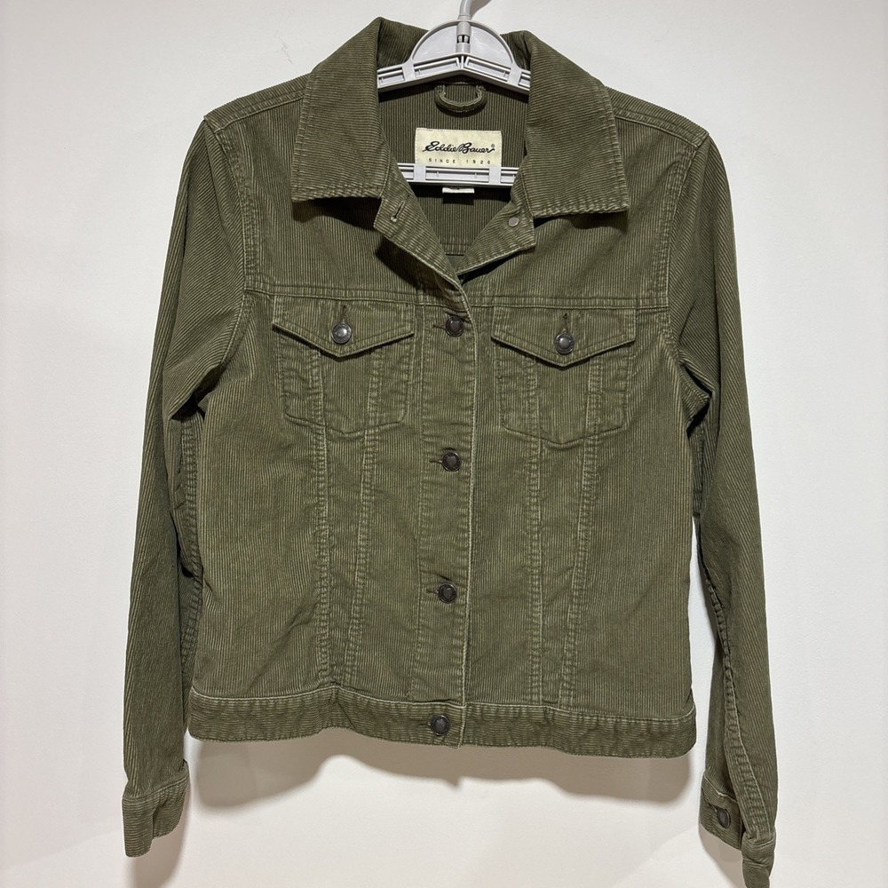 Eddie Bauer Corduroy Metal Button Jacket‎ Green Long Sleeve Women's Small